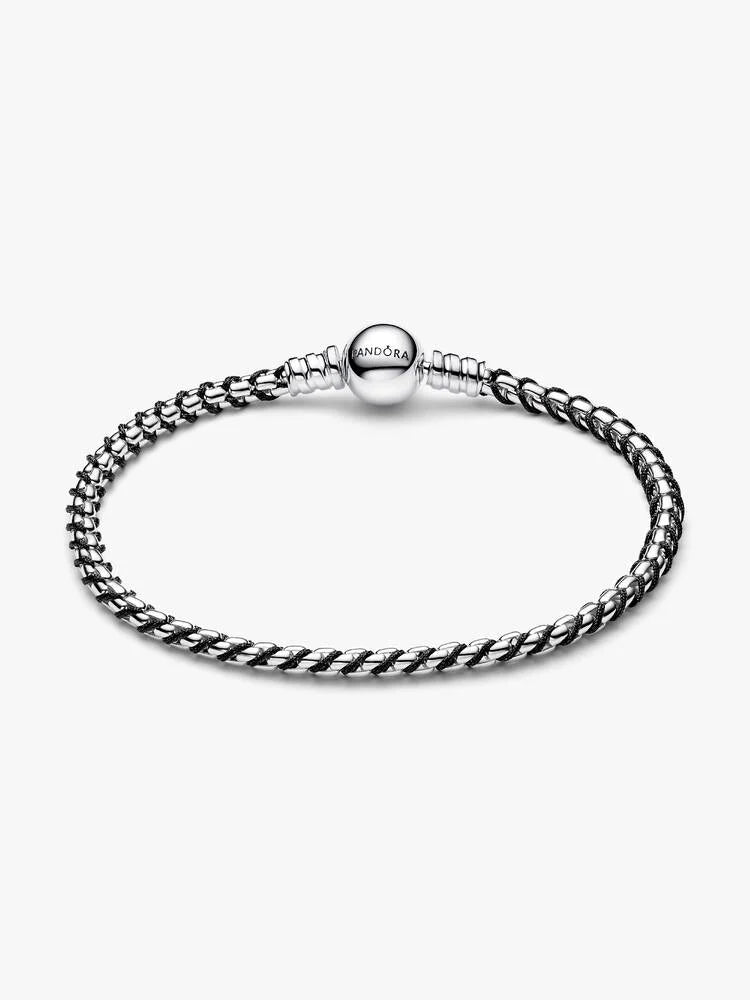 Pandora Silver Black Cord Box Chain Bracelet