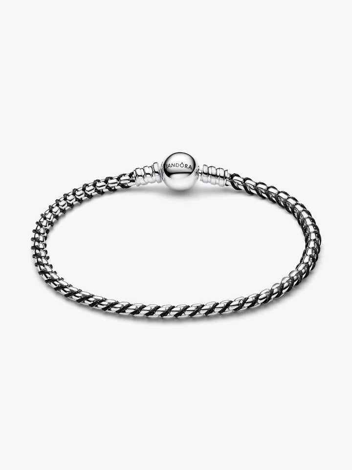 Pandora Silver Black Cord Box Chain Bracelet
