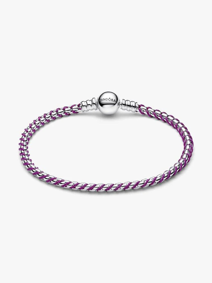 Pandora Silver Purple Cord Box Chain Bracelet