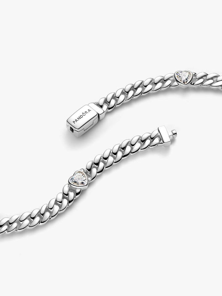 Pandora Silver Heart Cuban Chain Bracelet