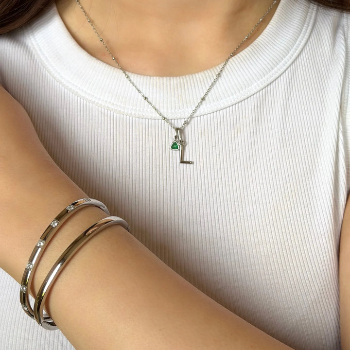 Mococo Silver Personalised Birthstone &amp; Initial Necklace