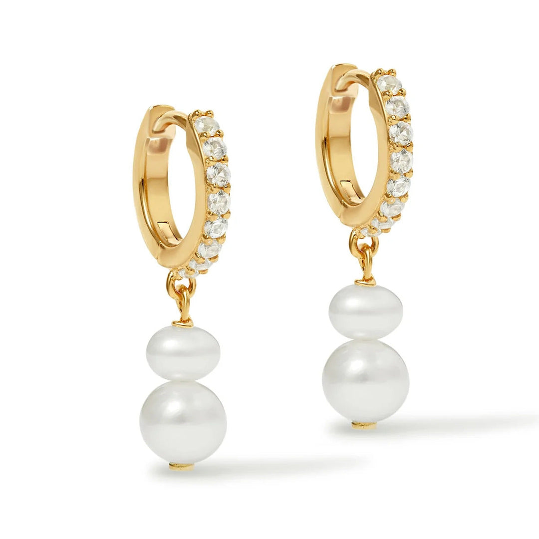 Astley Clarke Gold Pearl and Sapphire Huggie Earrings