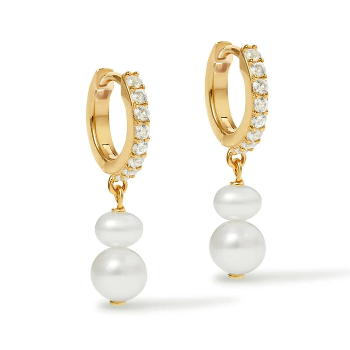 Astley Clarke Gold Pearl and Sapphire Huggie Earrings