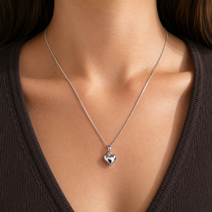 Ola Silver Puffed Heart Necklace