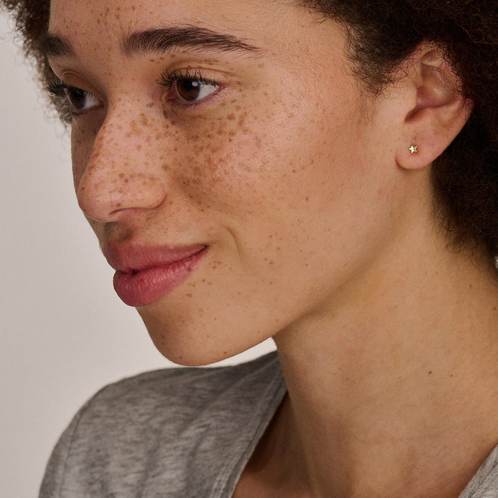 Delicate 14k Yellow Gold Star Stud Earrings - Tiny Minimalist Everyday Bling