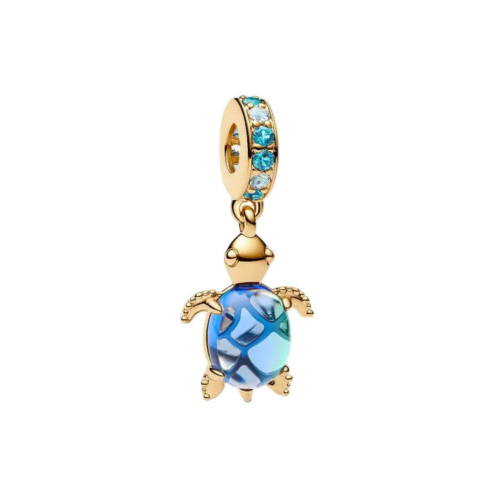 Pandora Gold Sea Turtle Murano Glass Dangle Charm