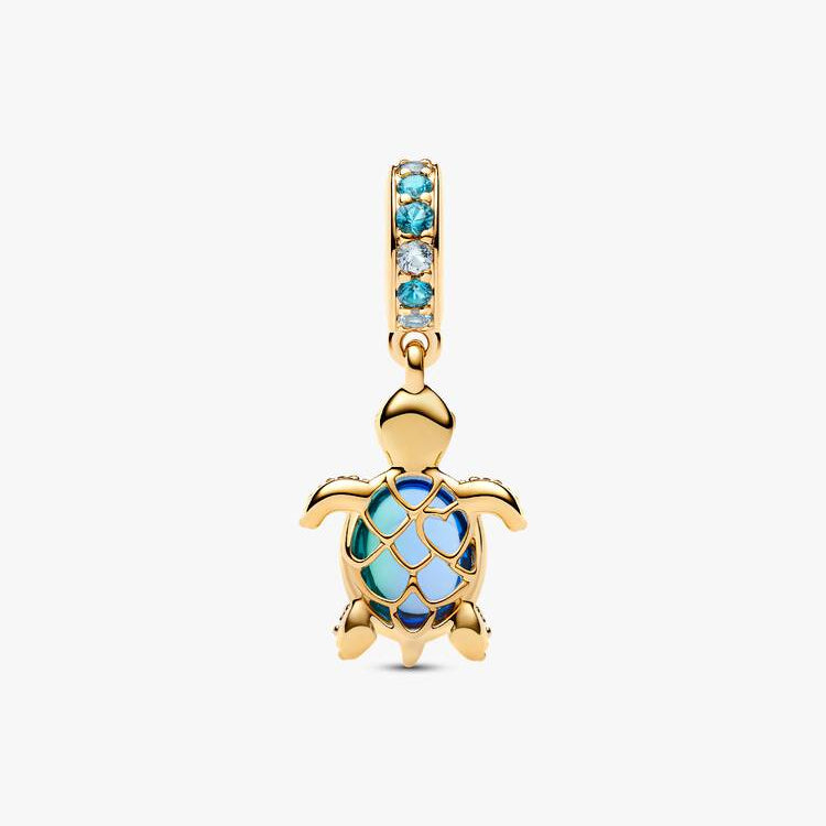 Pandora Gold Sea Turtle Murano Glass Dangle Charm