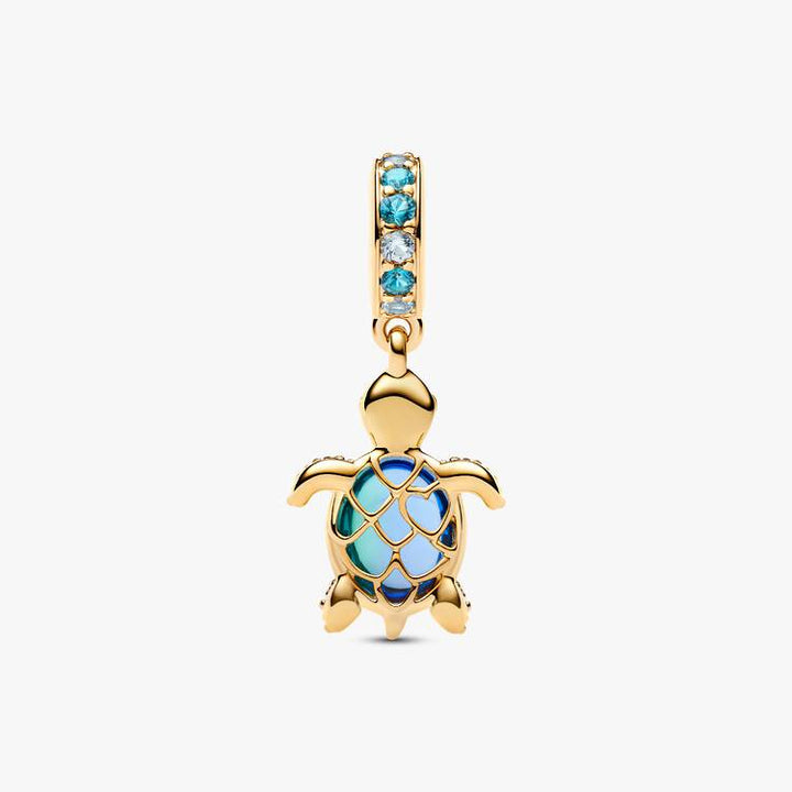 Pandora Gold Sea Turtle Murano Glass Dangle Charm