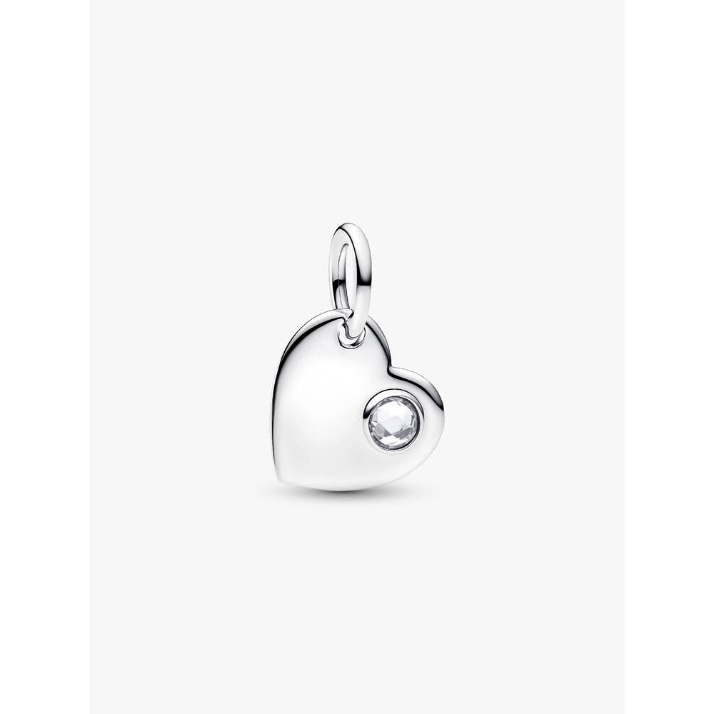 Pandora Sterling Silver April Heart Dangle Charm with Clear Stone Image 1