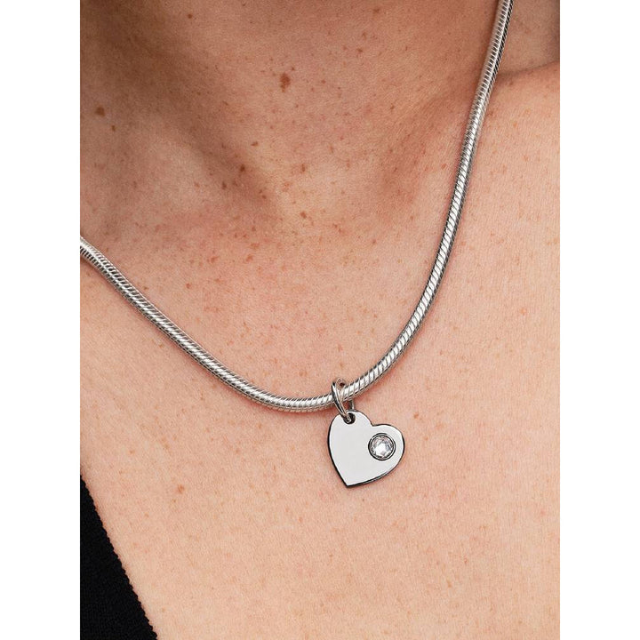 Pandora Sterling Silver April Heart Dangle Charm with Clear Stone Image 3