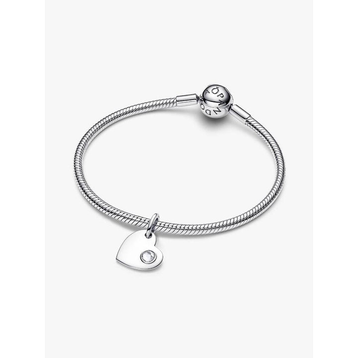 Pandora Sterling Silver April Heart Dangle Charm with Clear Stone Image 5