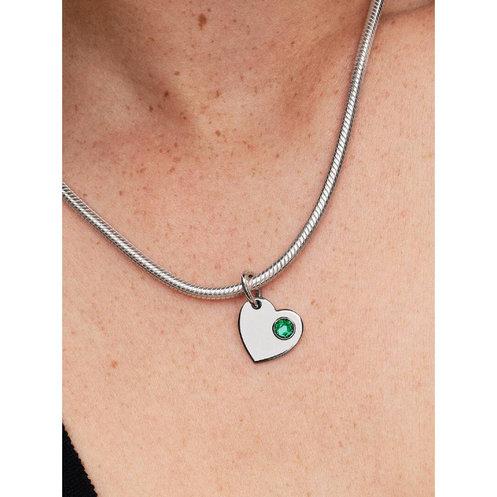 Pandora Sterling Silver May Heart Royal Green Crystal Dangle Charm Image 2