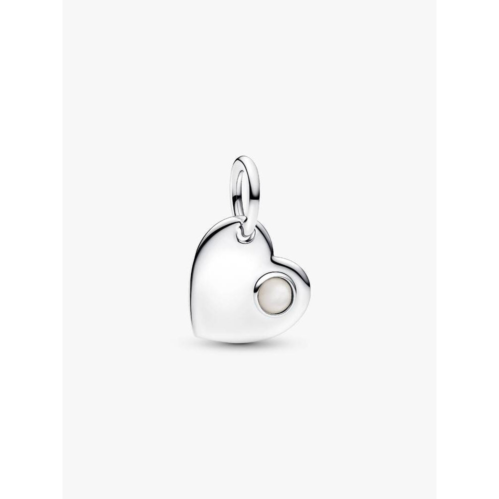 Pandora June Heart White Stone Dangle Charm in Sterling Silver Image 1