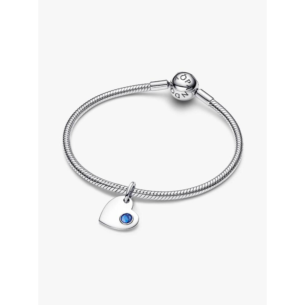 Pandora Sterling Silver September Heart Blue Stone Dangle Charm Image 4