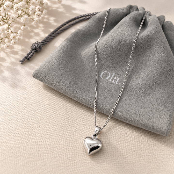 Ola Silver Puffed Heart Necklace
