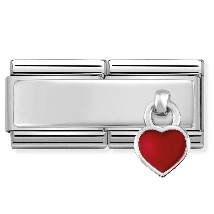 Nomination Classic Silver Engravable Double Dangle Red Heart Charm-STORE