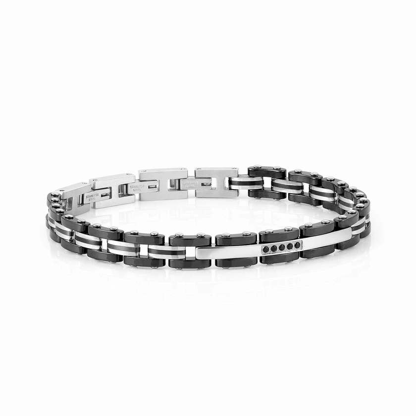 Strong Steel Ceramic CZ Bracelet - Adjustable Men's Modern Mixed Charm Jewellery