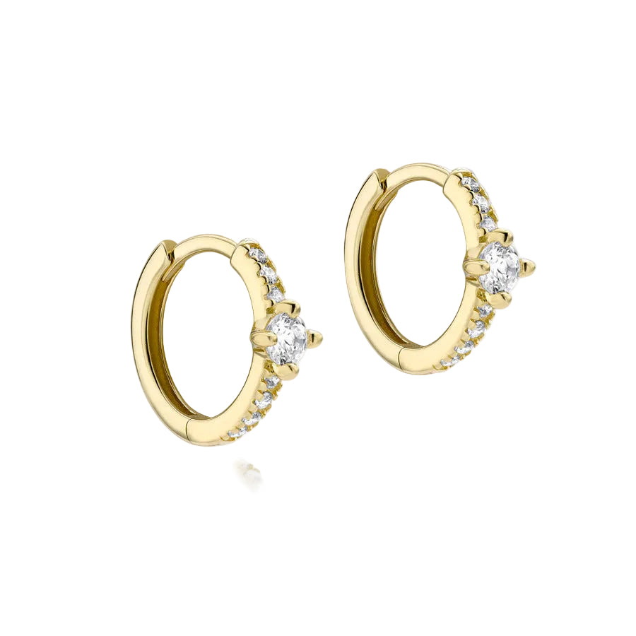 IBB London 9ct Yellow Gold 13mm Hoop Creole Earrings CZ