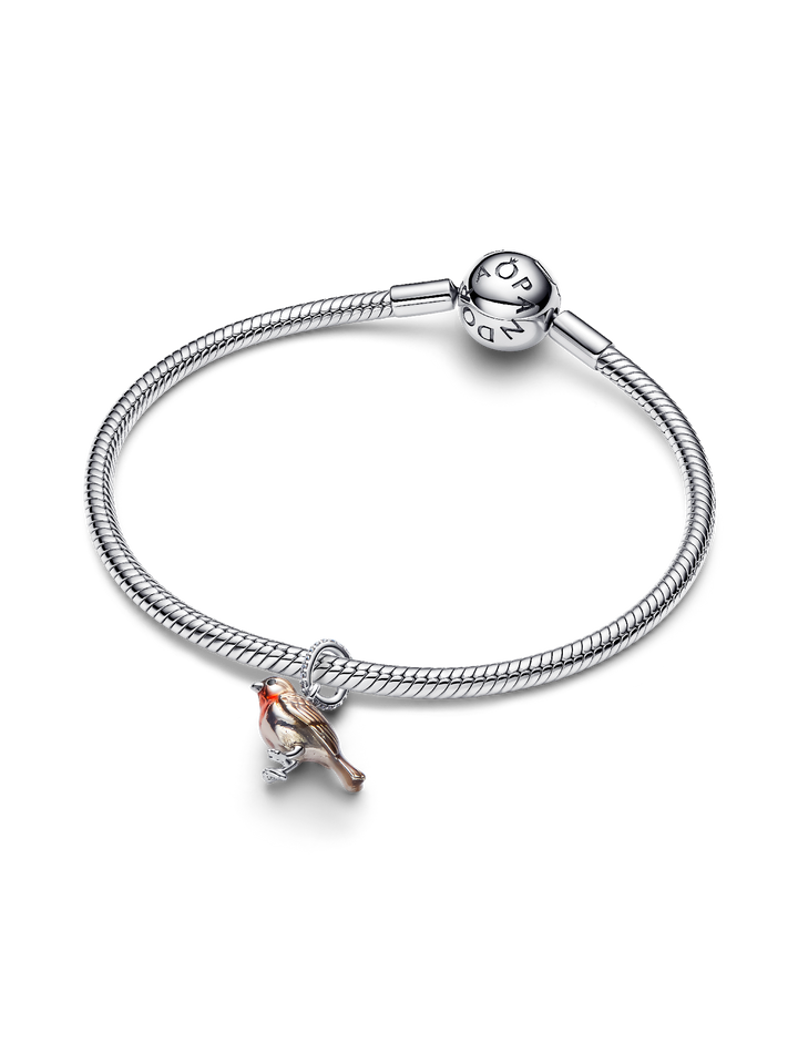 Pandora Robin Dangle Charm Sterling Silver Cubic Zirconia Red