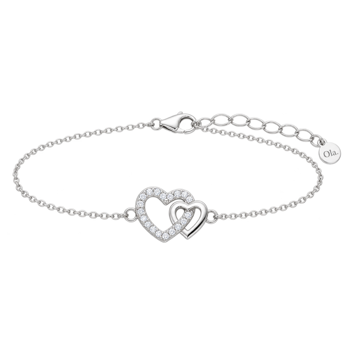 Ola Silver Double Heart Sparkle Bracelet