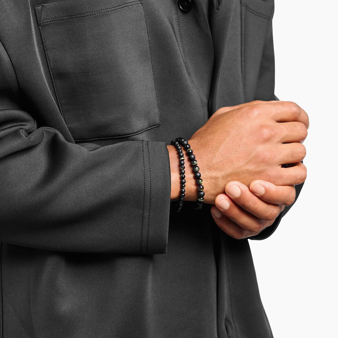 Thomas Sabo Silver Blue-Gold Tiger Eye & Black Obsidian Talisman Bracelet