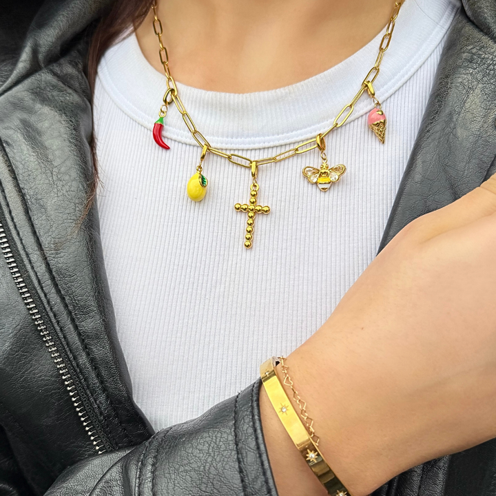 Mococo Gold Paperclip Charm Necklace