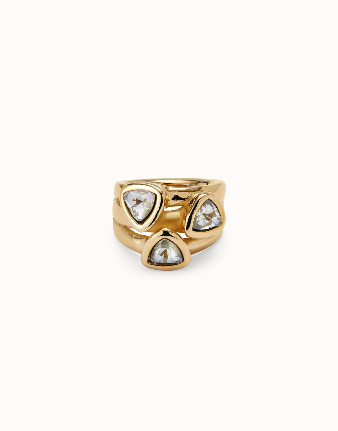 UNOde50 Handcrafted 18k Gold Plated Ring with Sparkling Multicolor Triangular Crystals