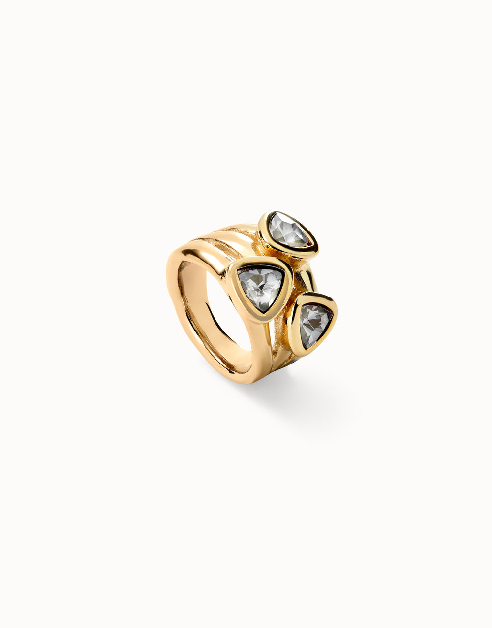 UNOde50 Handcrafted 18k Gold Plated Ring with Sparkling Multicolor Triangular Crystals