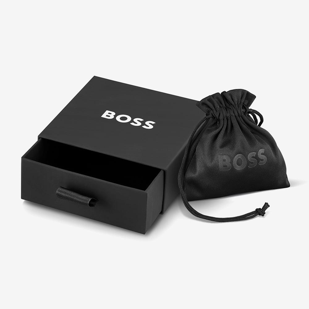 Boss Archer Two Tone Black Enamel &amp; Stainless Steel Link Bracelet
