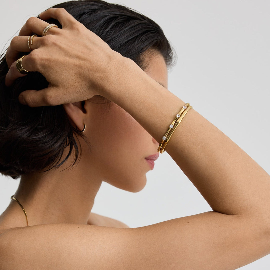 D.Louise Bamboo Bangle With Stones Gold - Mococo