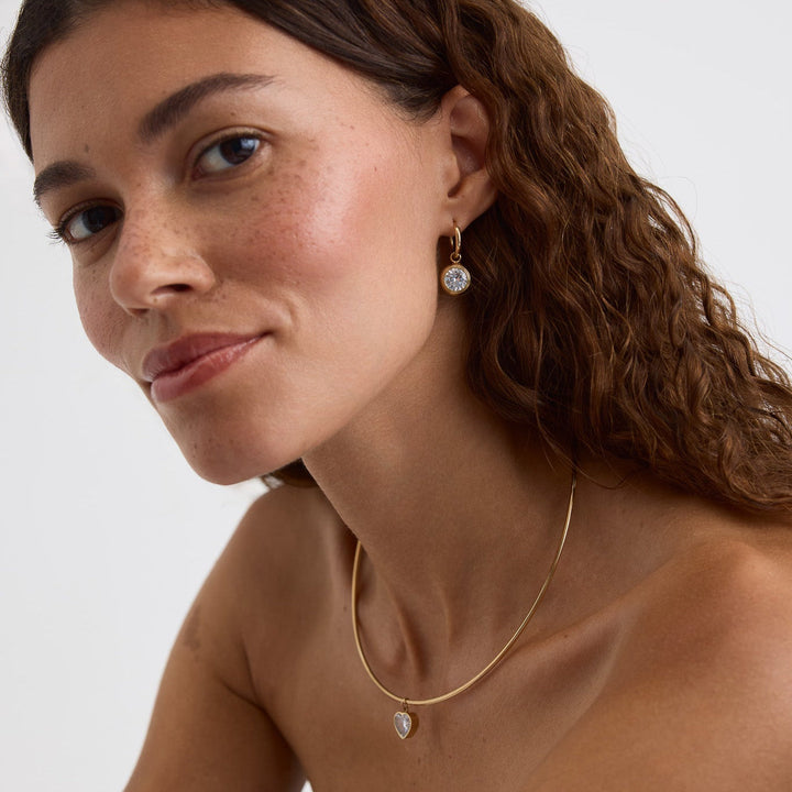 D.Louise Gold Bold Solitaire Hoop Earrings - Mococo