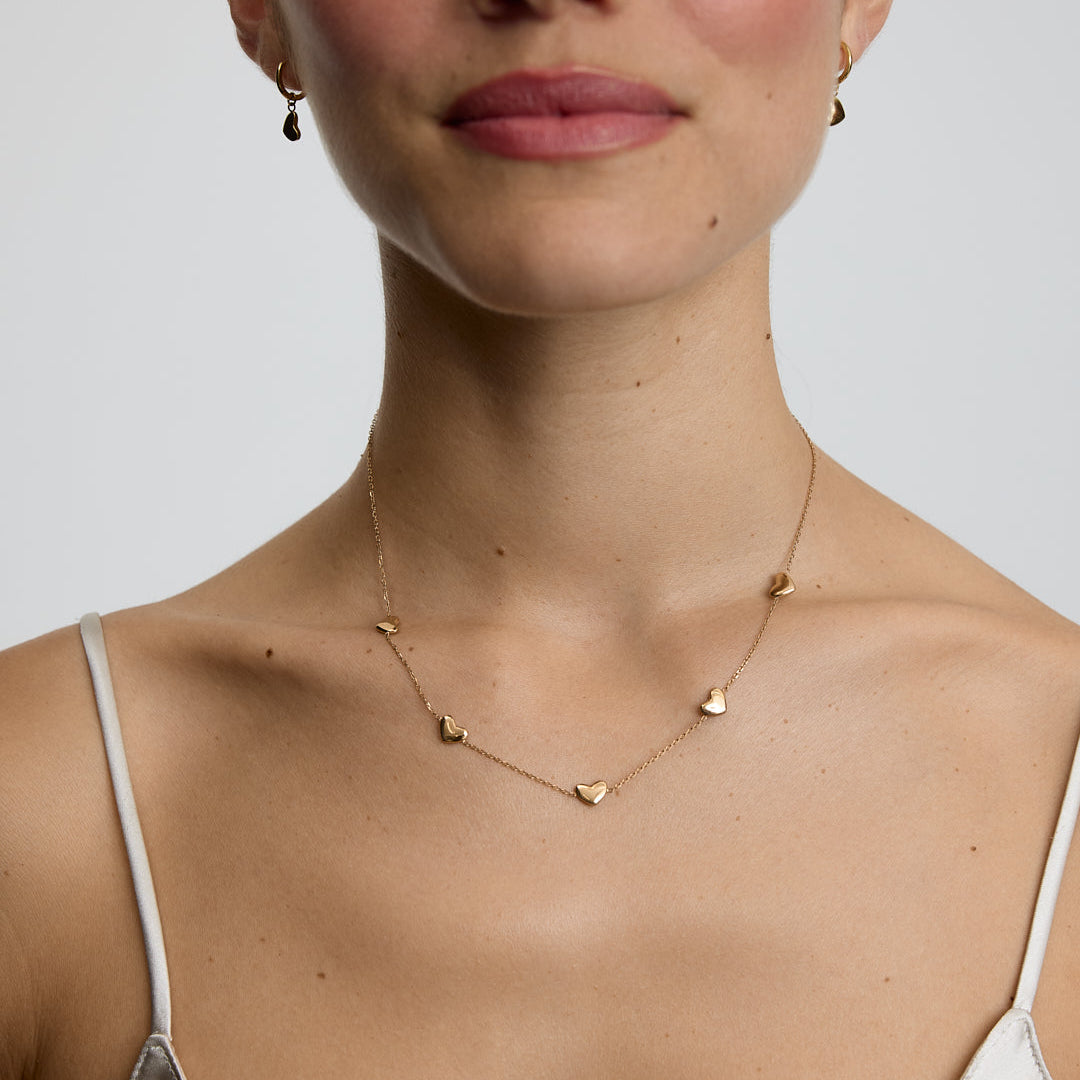 D.Louise Bubble Heart Multi Necklace Gold - Mococo