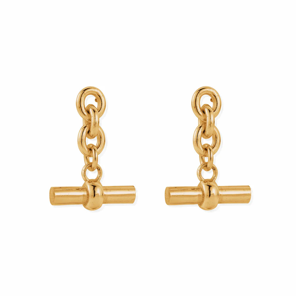 ChloBo Silver and Gold Anchor Chain 3 Link T-Bar Earrings
