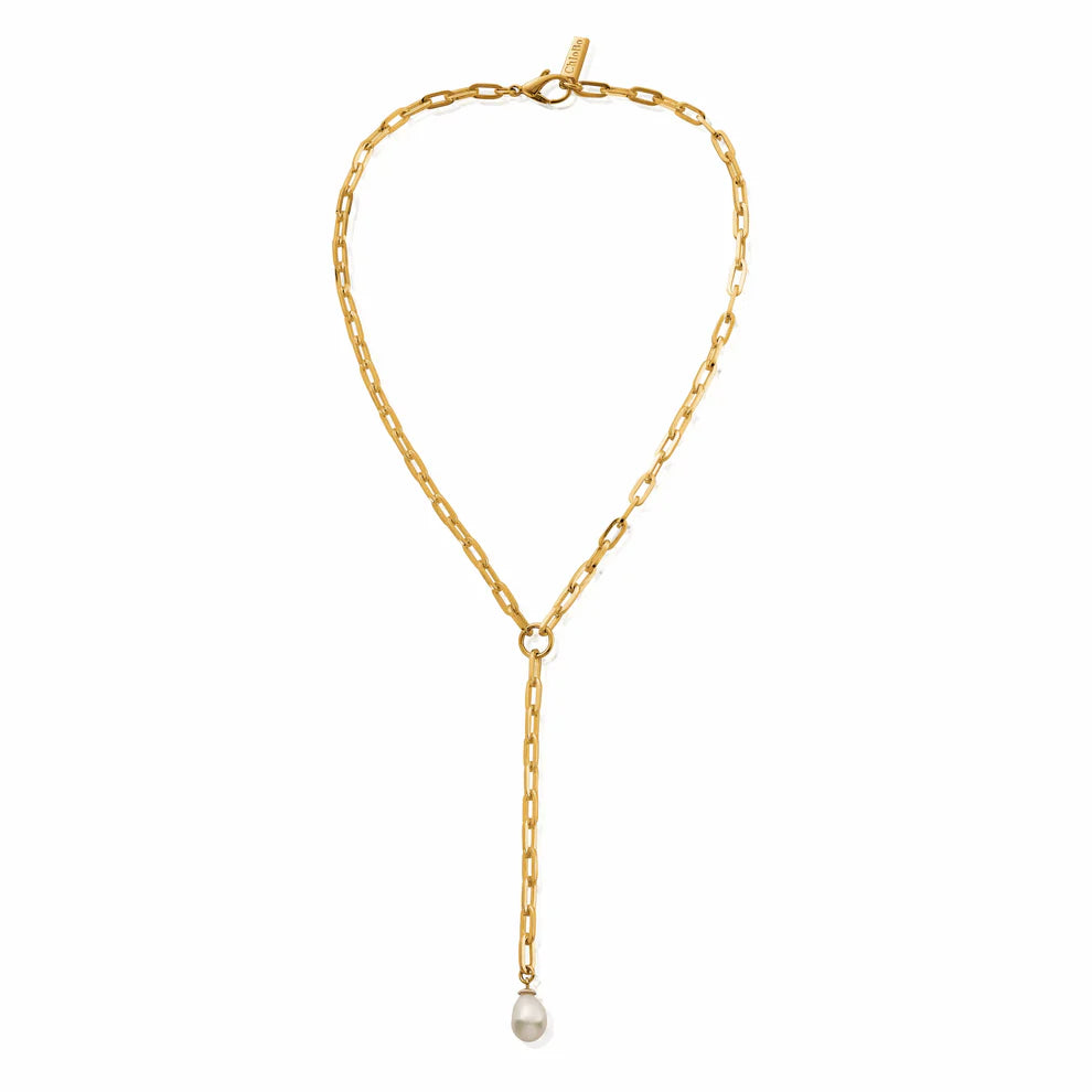 ChloBo Silver and Gold Mini Link Pearl Lariat Necklace