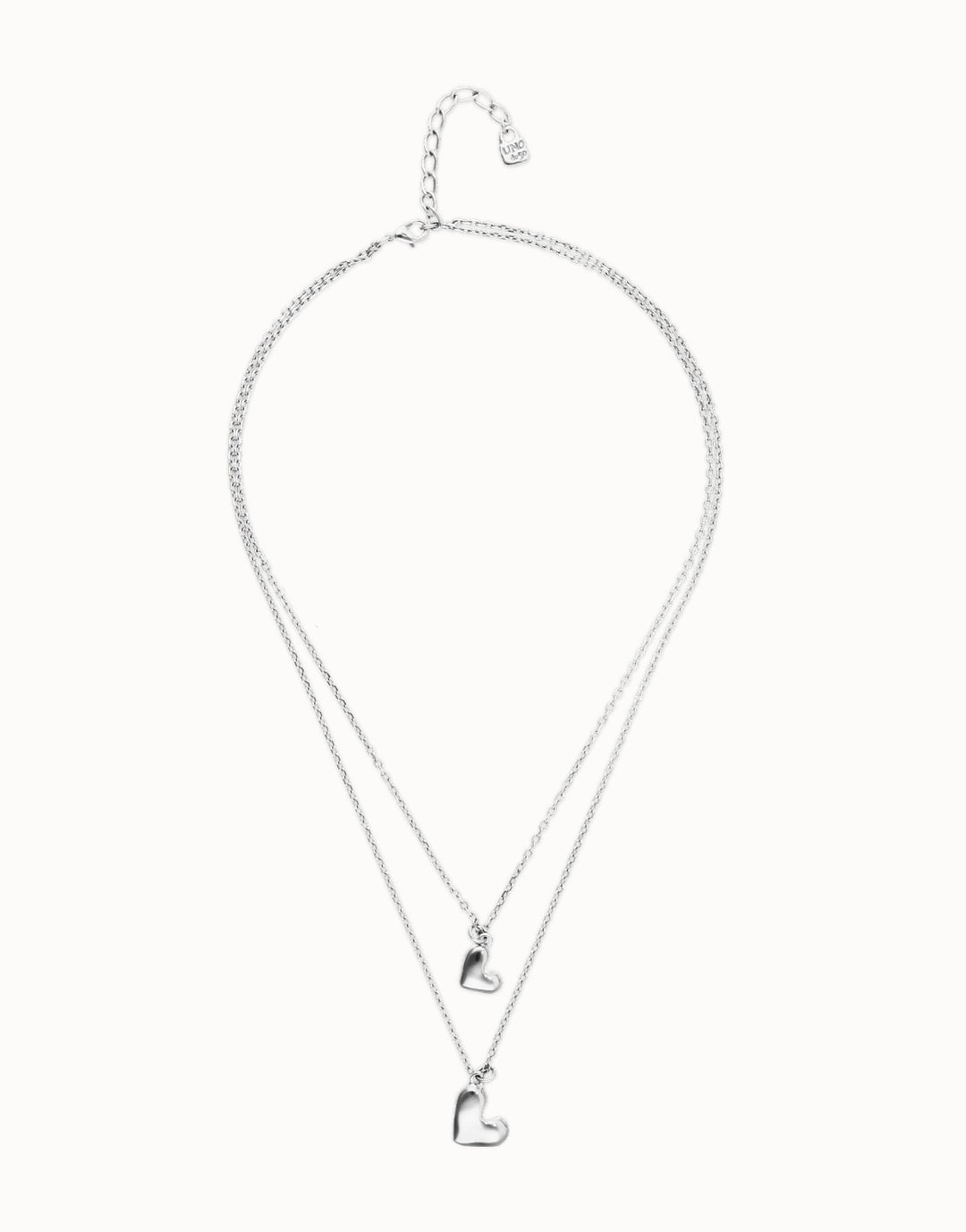 UNOde50 Multi Strand Chain Necklace With Two Hearts Silver