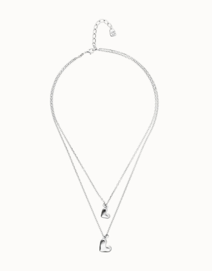 UNOde50 Multi Strand Chain Necklace With Two Hearts Silver