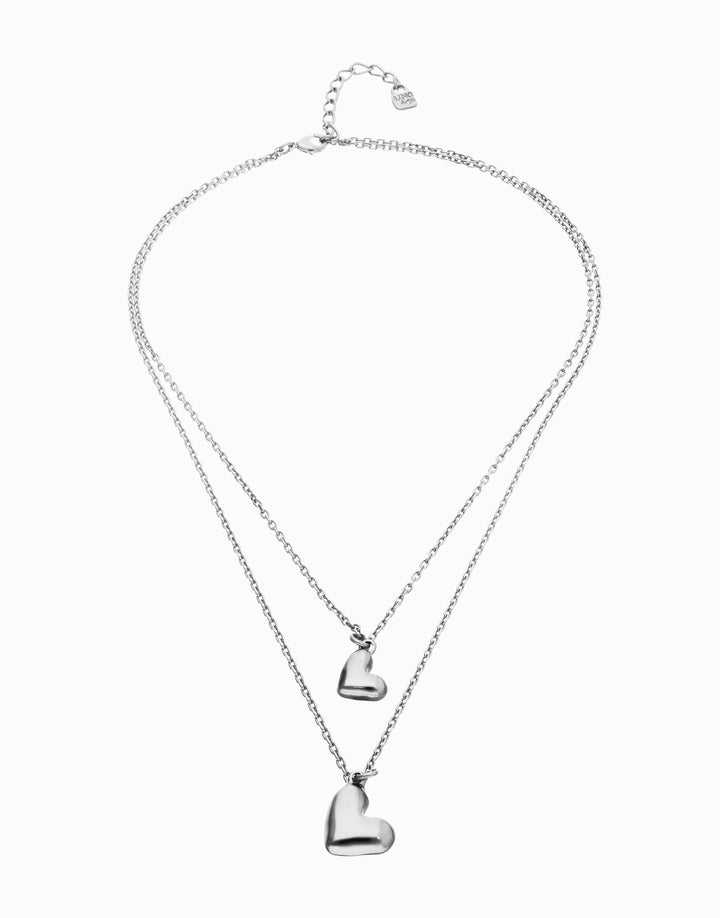 UNOde50 Multi Strand Chain Necklace With Two Hearts Silver