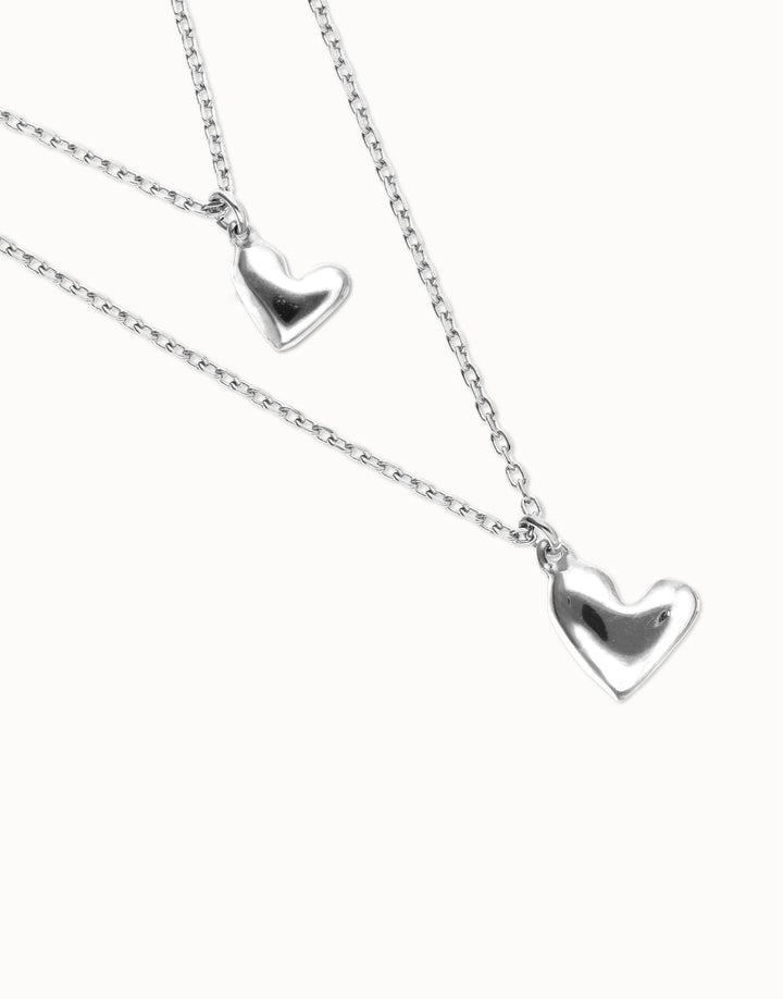 UNOde50 Multi Strand Chain Necklace With Two Hearts Silver