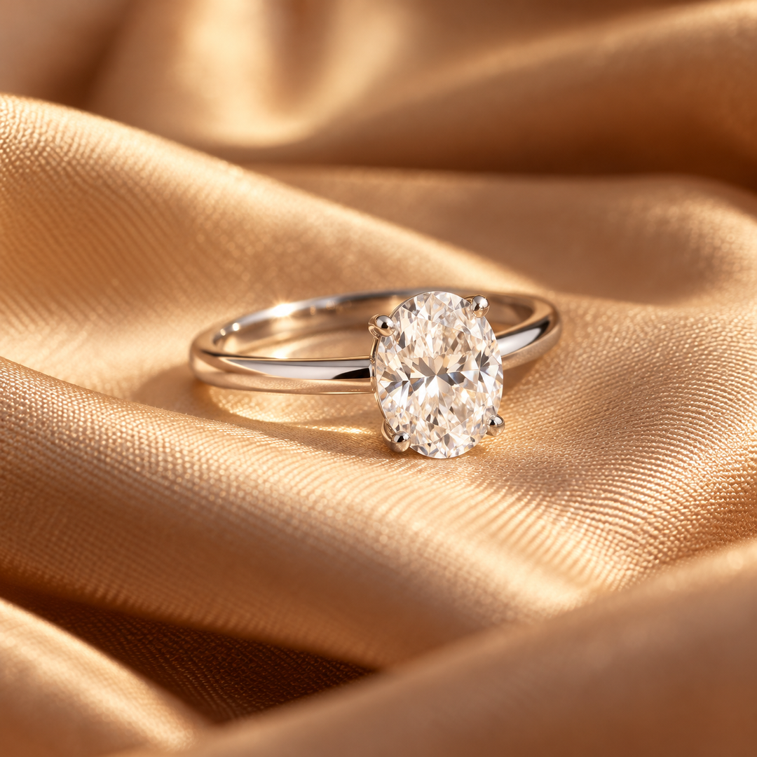 Mococo Fine 9ct White Gold Oval Solitaire Ring