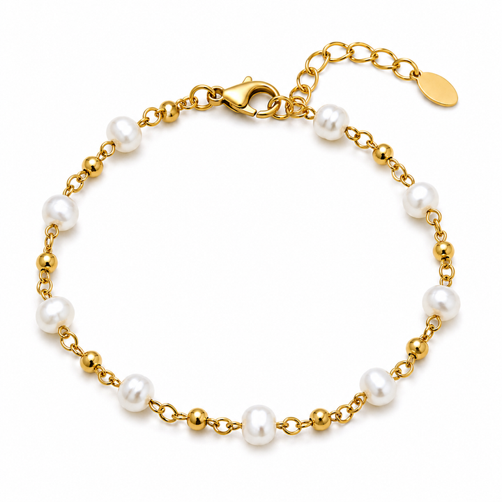 Mococo Gold Pearl Chain Bracelet
