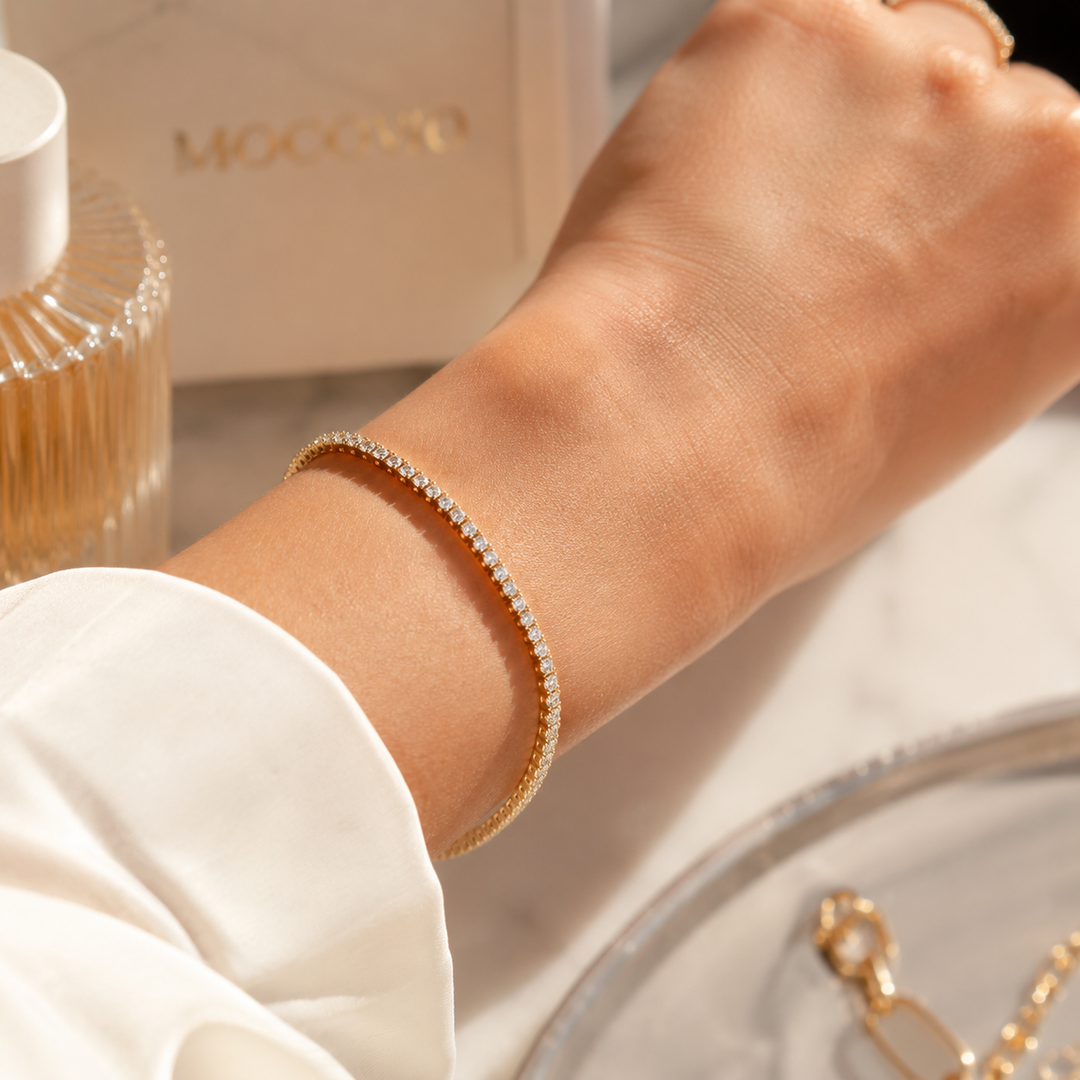 Mococo Fine 9ct Yellow Gold Zirconia Tennis Bracelet