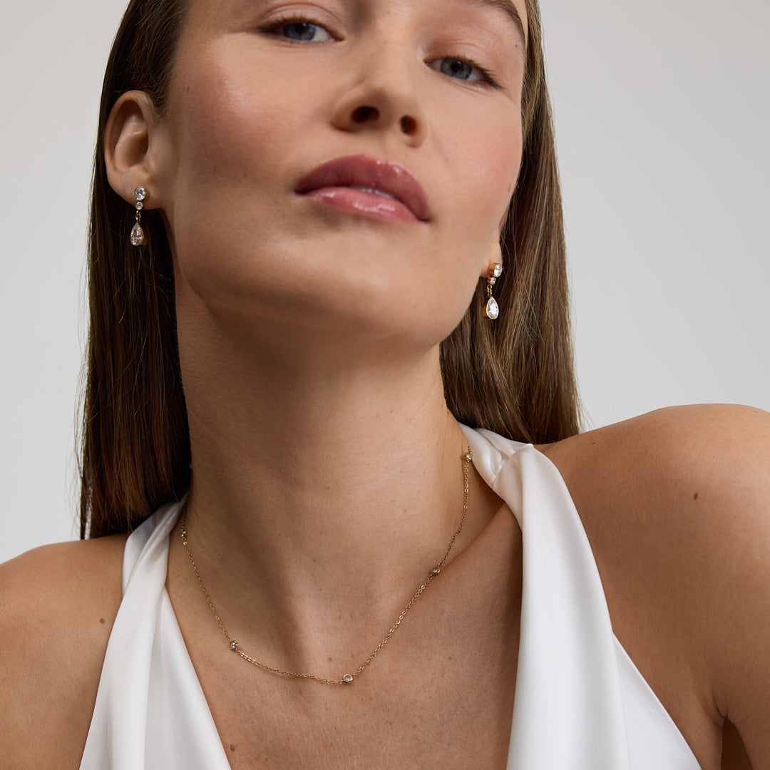 D.Louise Multi Stone Chain Necklace Gold - Mococo