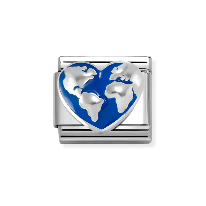 Nomination Silver Blue Enamel Map on Heart Charm