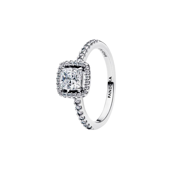 Pandora Silver Sparkling Square Halo Ring