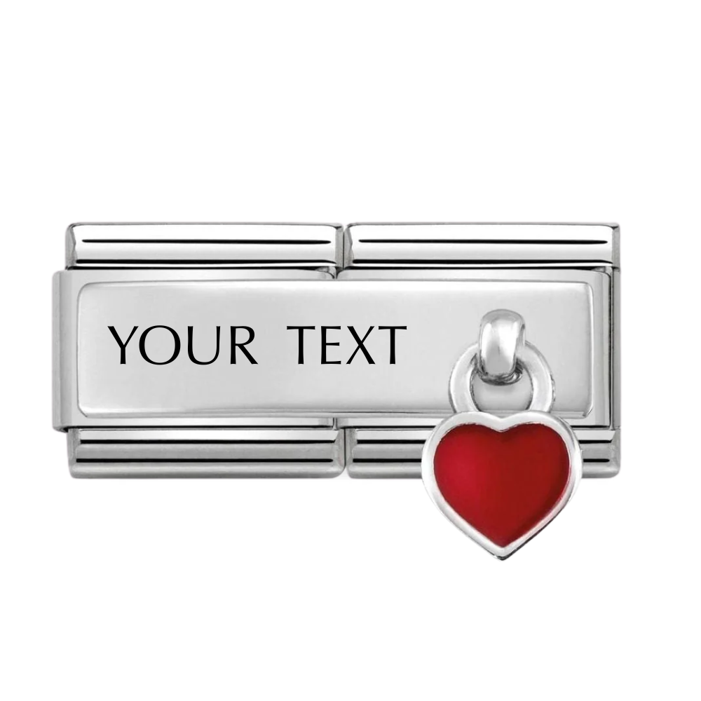 Nomination Classic Silver Engravable Double Dangle Red Heart Charm