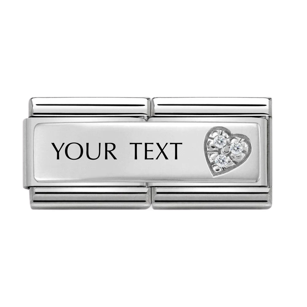 Nomination Silver Double CZ Heart Engravable Charm