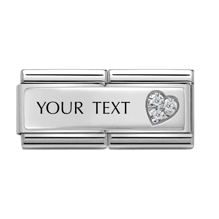 Nomination Silver Double CZ Heart Engravable Charm