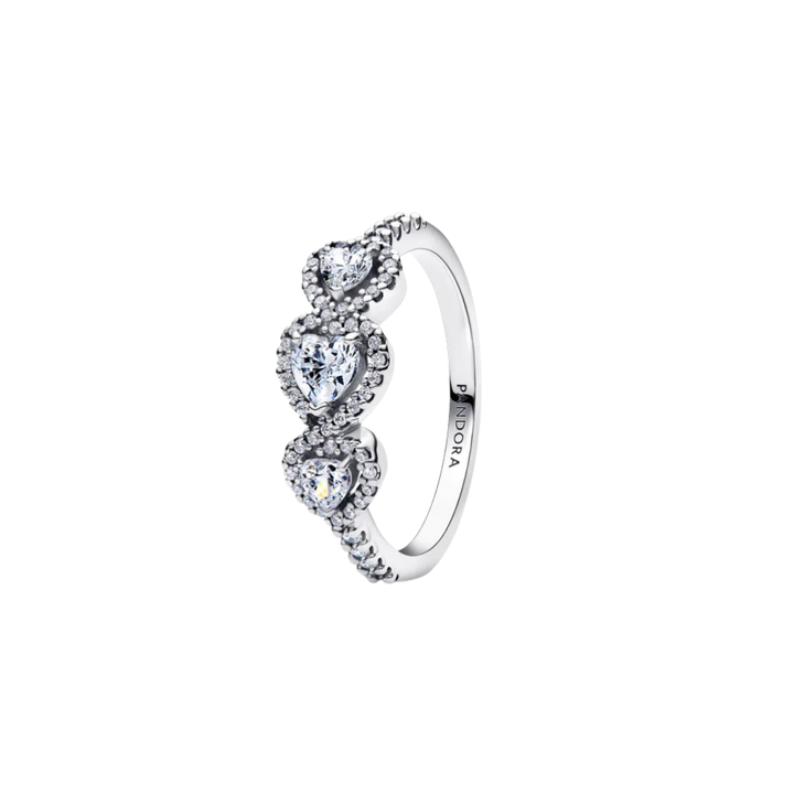 Pandora Halo Heart Trilogy Ring