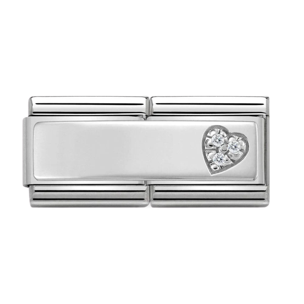 Nomination Silver Double CZ Heart Engravable Charm