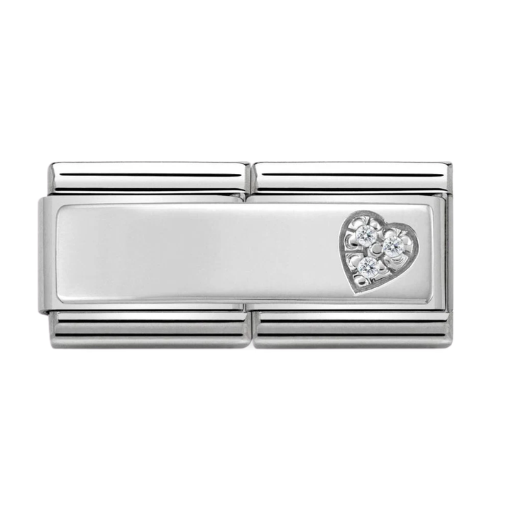 Nomination Silver Double CZ Heart Engravable Charm